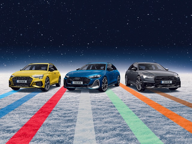 Audi A3, A5 und A6 vor einem winterlichen Hintergrund.