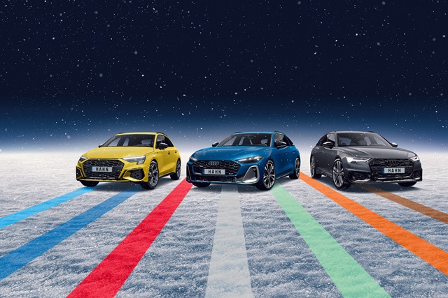Audi A3, A5 und A6 vor einem winterlichen Hintergrund.