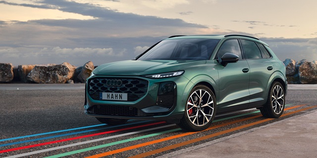 Der neue Audi Q3 in grün in der Frontansicht.