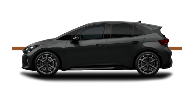 CUPRA Born VZ in dunkelgrau aus seitlicher Perspektive vor weißem Hintergrund
