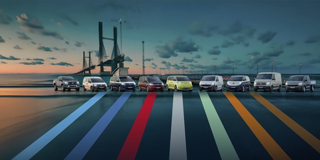 Range verschiedener Volkswagen Nutzfahrzeuge Modelle 