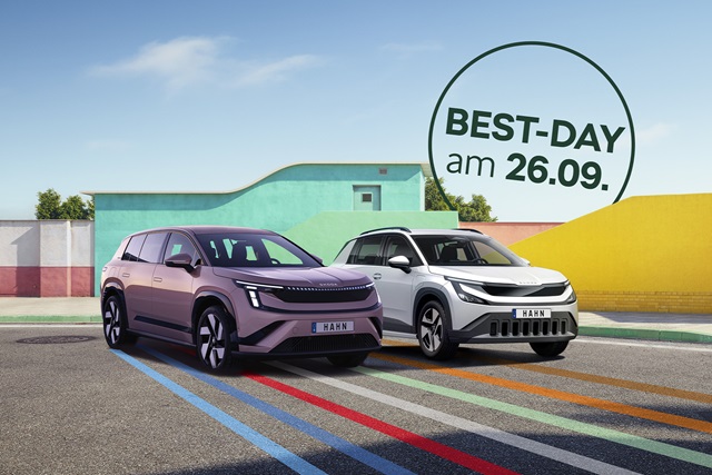 Skoda Peaq und Skoda Epiq mit HANN-Kennzeichen vor farbigen Wänden und dem Text 'BEST-DAY am 26.09.'